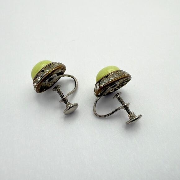 Vintage Art Deco Green Glass & Paste Screw-Back Earrings - Picture 2 of 6
